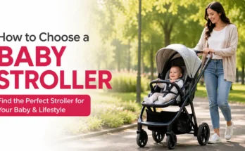 Mother walking with her smiling baby in a stroller in a sunny park, illustrating how to choose the best baby stroller for comfort, safety, and everyday use.