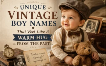 a featured image with a picture of vintage boy and written text unique vintage boy names on it