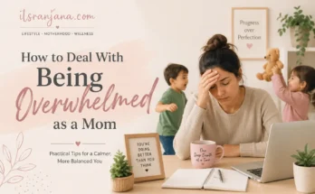 Overwhelmed mom sitting at a table while her children play in the background, illustrating practical ways to deal with motherhood stress and emotional overwhelm.