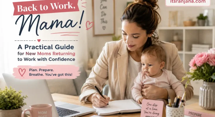 Working mom returning to work after maternity leave with her baby, laptop and planner at home